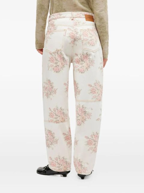 GANNI floral-print panelled jeans - Neutrals