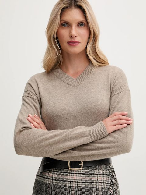 United Colors of Benetton sweter z dodatkiem wełny damski kolor beżowy lekki 102HD4032