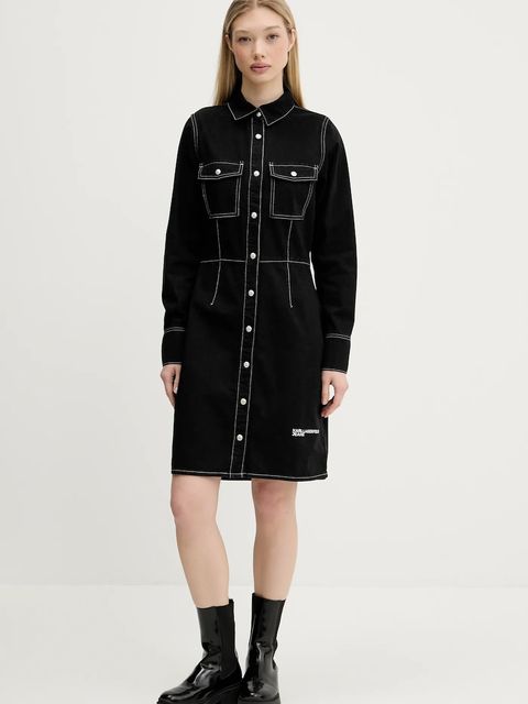 Karl Lagerfeld Jeans sukienka jeansowa kolor czarny midi prosta A3W13015