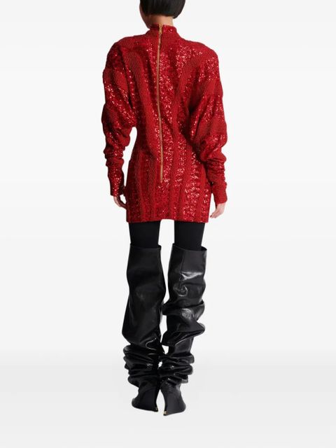 Balmain sequin mock-neck mini dress - Red
