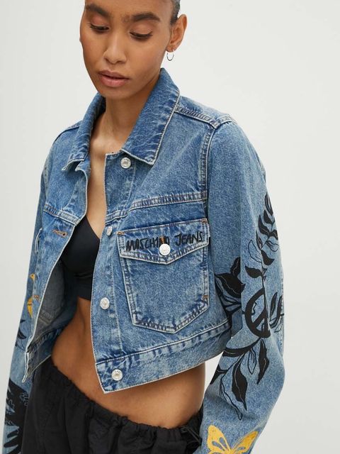 Moschino Jeans kurtka jeansowa damska kolor niebieski przejściowa 0501.8221