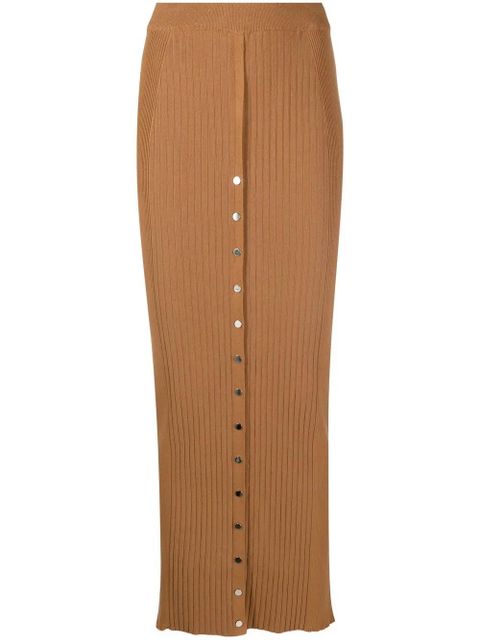 Rabanne ribbed cotton-blend midi skirt - Brown - zdjęcie produktu nr 1
