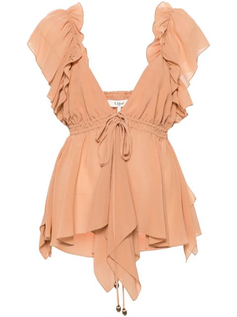 Chloé ruffled sleeveless silk blouse - Orange - zdjęcie produktu nr 1
