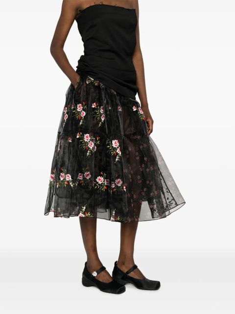 Simone Rocha floral tiered midi skirt - Black