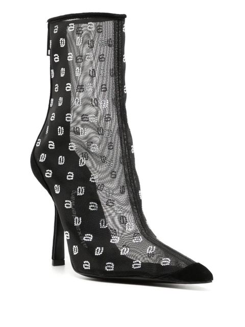 Alexander Wang crystal-logo mesh boots - Black