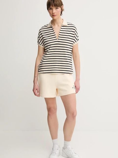 Tommy Hilfiger szorty bawełniane damskie kolor beżowy z aplikacją high waist WW0WW45518 - zdjęcie produktu nr 2