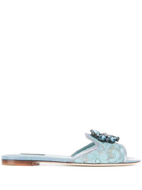 Dolce & Gabbana crystal-embellished lace slides - Blue - zdjęcie produktu nr 1