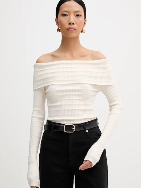 Marella longsleeve AQUILA damskie kolor beżowy dekolt hiszpański 2613361091200 - zdjęcie produktu nr 1