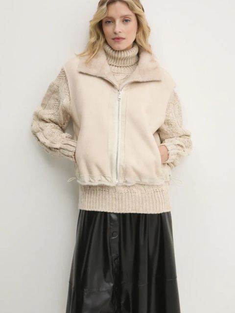 Answear.LAB bezrękawnik damski kolor beżowy przejściowy