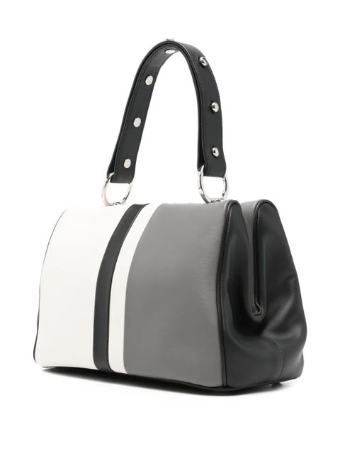 Prada striped-detail studded-embellishment tote bag - Grey