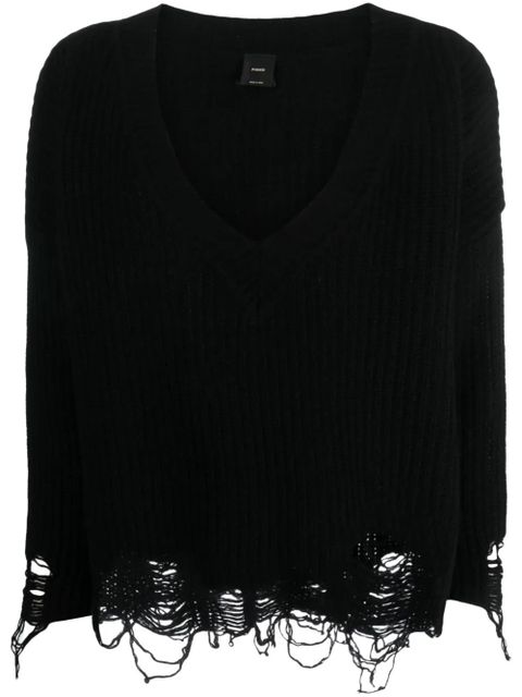 PINKO ripped V-neck knitted jumper - Black - zdjęcie produktu nr 1