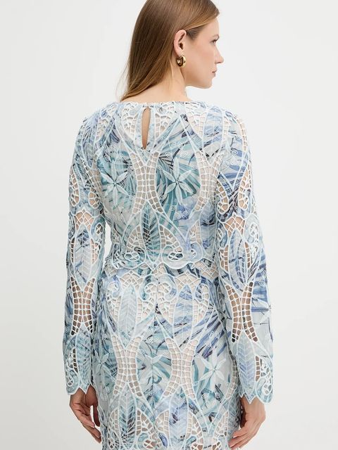 Guess bluzka ANASTASIA damska kolor turkusowy wzorzysta W5GH0T WHAD2