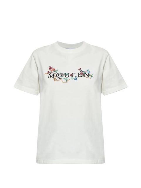 Alexander McQueen floral-embroidered logo T-shirt - White - zdjęcie produktu nr 1