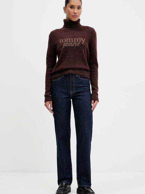 Tommy Jeans sweter z dodatkiem wełny damski kolor brązowy z golfem DW0DW21687 - zdjęcie produktu nr 2