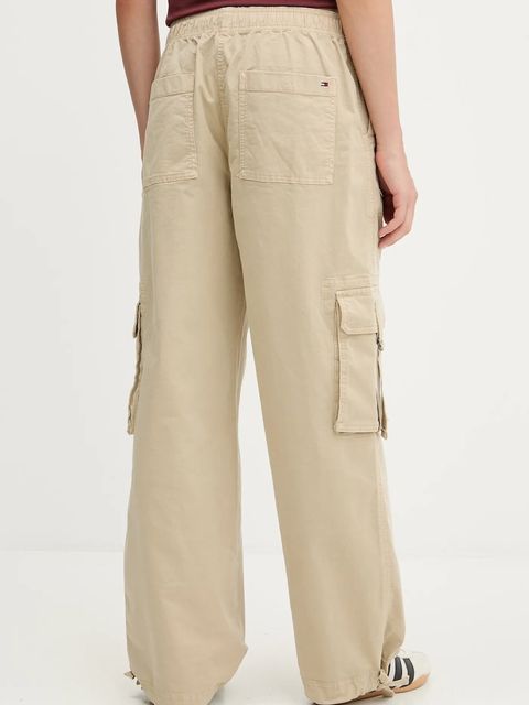 Tommy Jeans spodnie damskie kolor beżowy proste high waist DW0DW20995