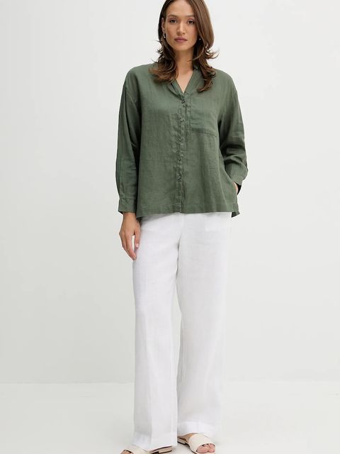 United Colors of Benetton koszula lniana damska kolor zielony relaxed 5BMLDQ0BA