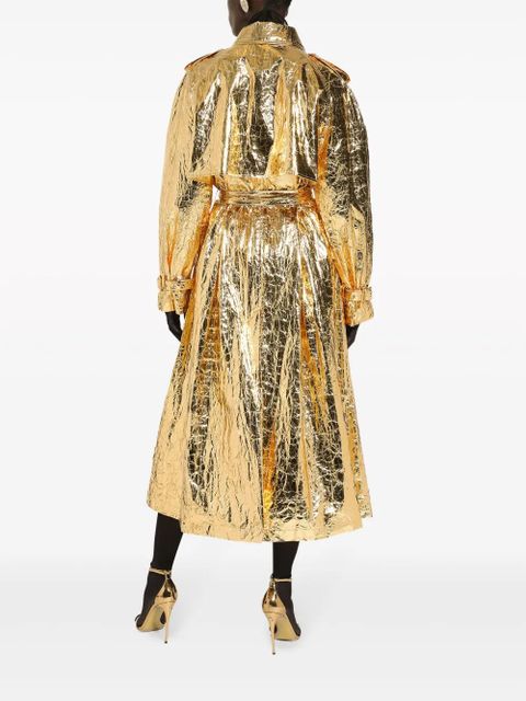 Dolce & Gabbana belted crinkled-patent coat - Gold