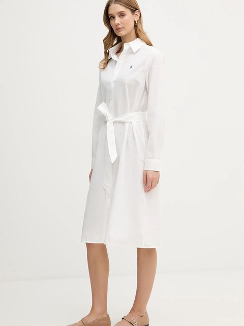 Polo Ralph Lauren sukienka z dodatkiem lnu kolor beżowy midi prosta 211B18781 - zdjęcie produktu nr 2