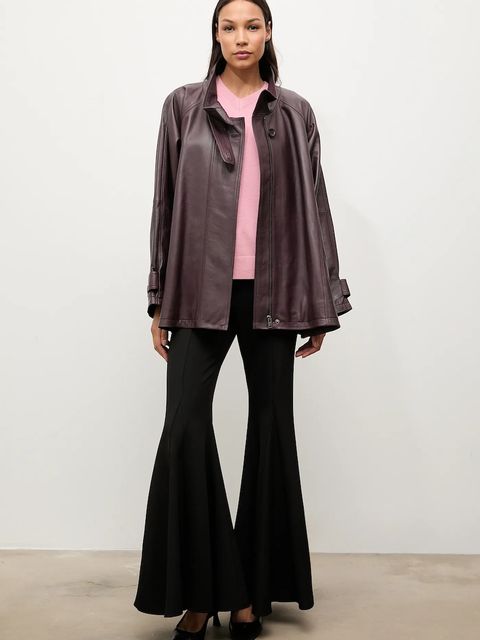 Answear.LAB kurtka skórzana kolor bordowy