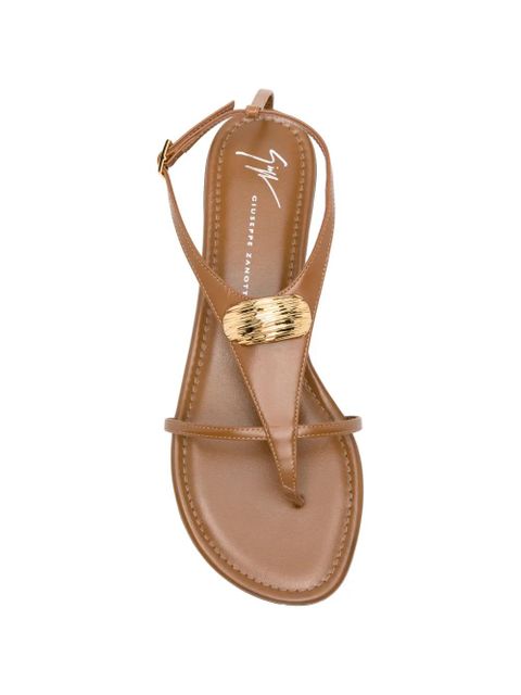 Giuseppe Zanotti T-strap leather flat sandals - Brown