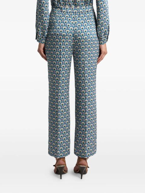 ETRO palm-motif bootcut trousers - Blue