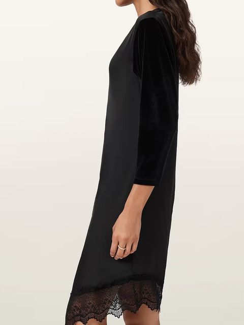 AllSaints sukienka welurowa kolor czarny mini prosta W211DD