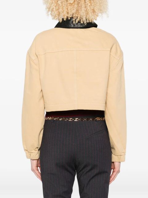 Self-Portrait leather-collared jacket - Neutrals