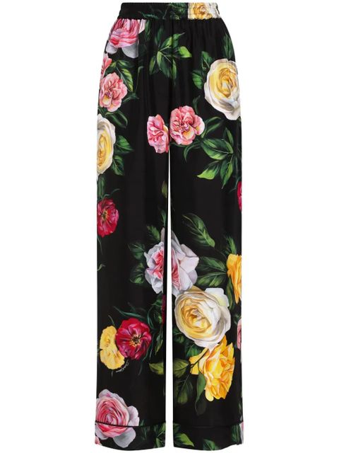 Dolce & Gabbana rose-print trousers - Black - zdjęcie produktu nr 1