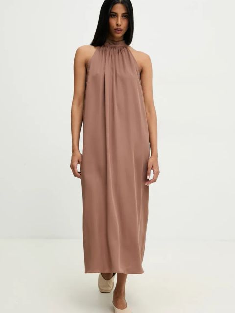 Answear Lab sukienka kolor brązowy midi rozkloszowana