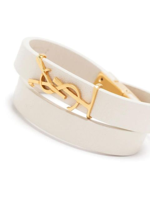 Saint Laurent YSL logo-plaque leather bracelet - Neutrals