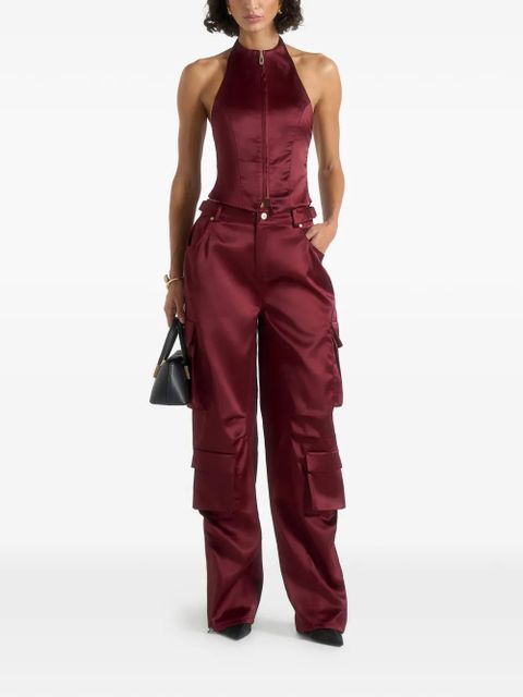 Manière De Voir Claudette halterneck backless satin top - Red