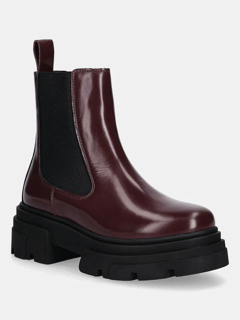 Tommy Hilfiger sztyblety skórzane TH SHINY LEATHER CHELSEA damskie kolor bordowy na platformie lekko ocieplone FW0FW09042 - zdjęcie produktu nr 1