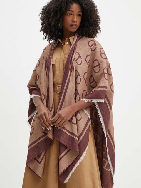 Twinset poncho z domieszką wełny kolor brązowy lekkie 242TA4710