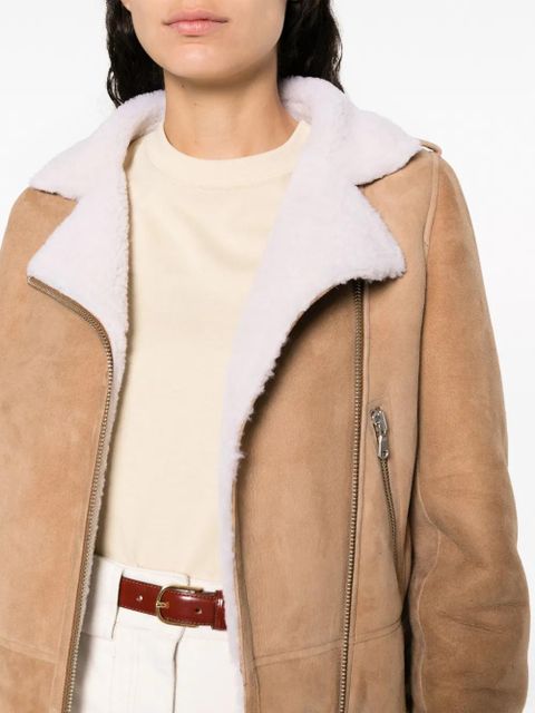 Yves Salomon shearling-trim leather biker jacket - Neutrals