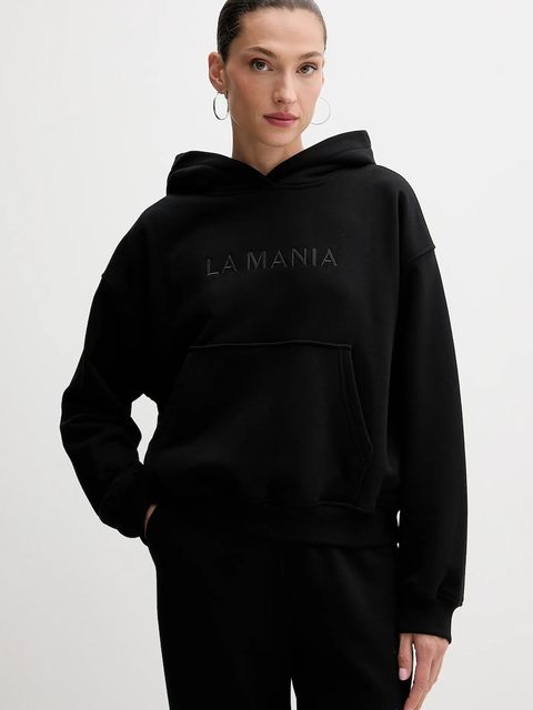 La Mania bluza BROOK damska kolor czarny z kapturem z aplikacją BROOK - zdjęcie produktu nr 1