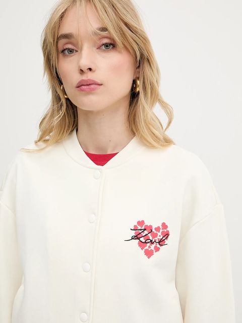 Karl Lagerfeld bluza bawełniana damska kolor beżowy z aplikacją A3W20009