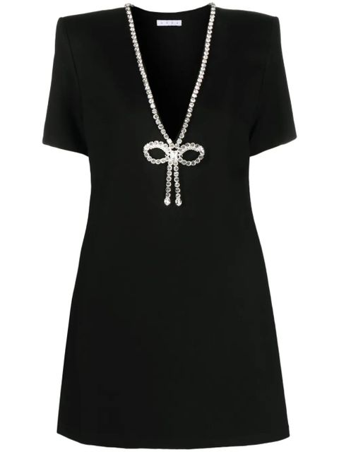 AREA crystal-embellished V-neck mini dress - Black - zdjęcie produktu nr 1