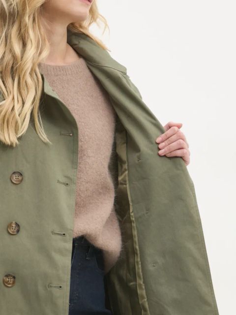 Answear.LAB trencz damski kolor zielony przejściowy dwurzędowy