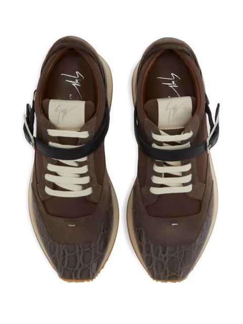 Giuseppe Zanotti buckle-strap crocodile-effect low-top sneakers - Brown