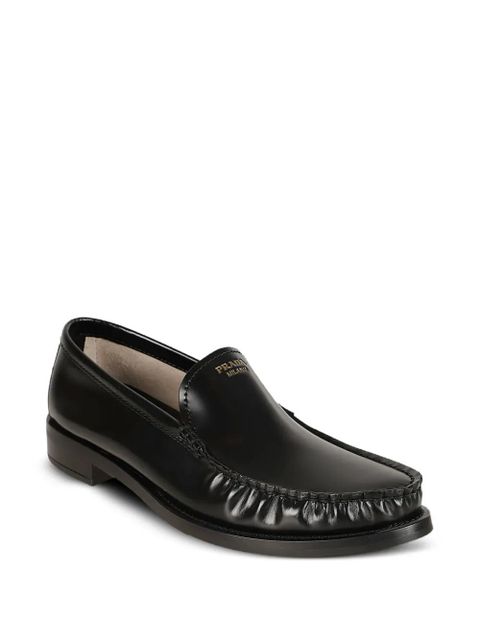 Prada logo lettering brushed leather loafers - Black - zdjęcie produktu nr 2