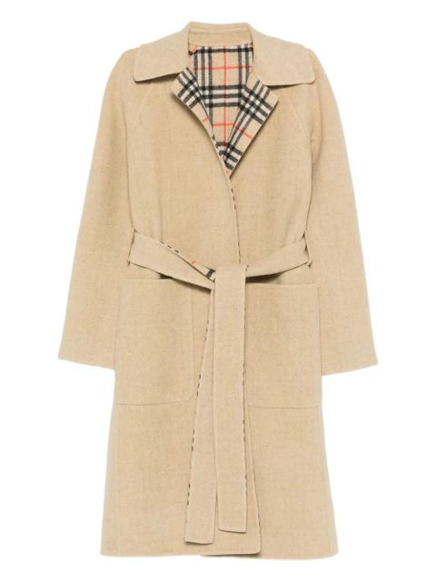 Burberry check-lined belted coat - Neutrals - zdjęcie produktu nr 1