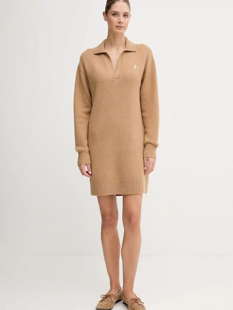 Polo Ralph Lauren sukienka z wełną kolor beżowy mini oversize 211A91143