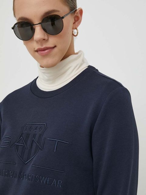 Gant bluza damska kolor granatowy z aplikacją