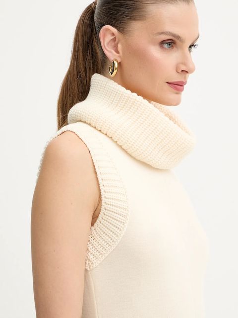 Luisa Spagnoli sukienka wełniana kolor beżowy midi rozkloszowana 100242