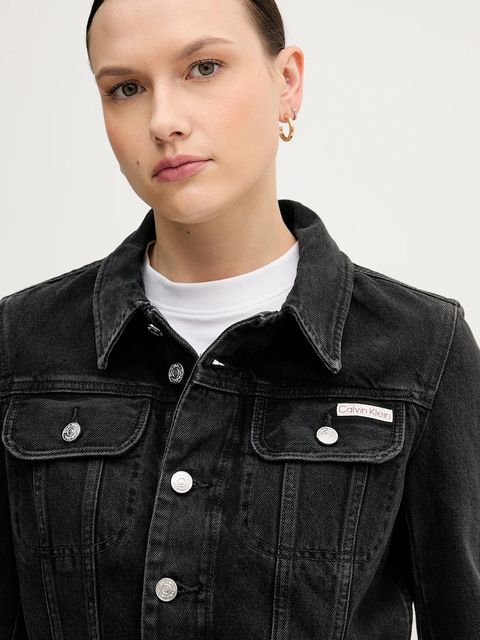 Calvin Klein Jeans kurtka jeansowa kolor czarny przejściowa LV047C658G