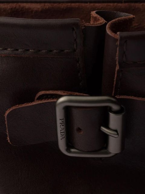 Prada 40mm logo-buckle leather boots - Brown