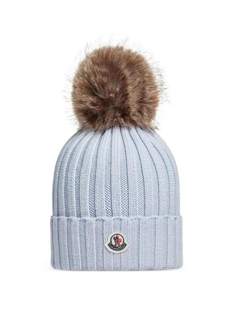 Moncler ribbed pompom beanie hat - Blue - zdjęcie produktu nr 1