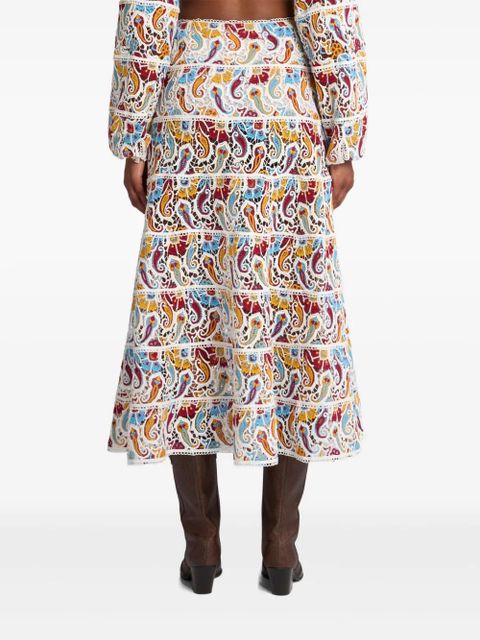 ETRO paisley-macramé midi skirt - White