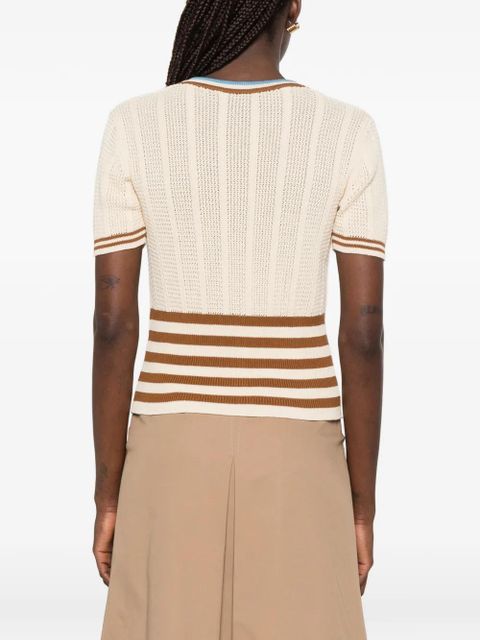 Valentino Garavani striped logo-plaque cardigan - Neutrals