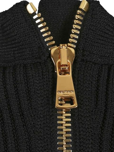 Balmain V-neck ribbed mini dress - Black